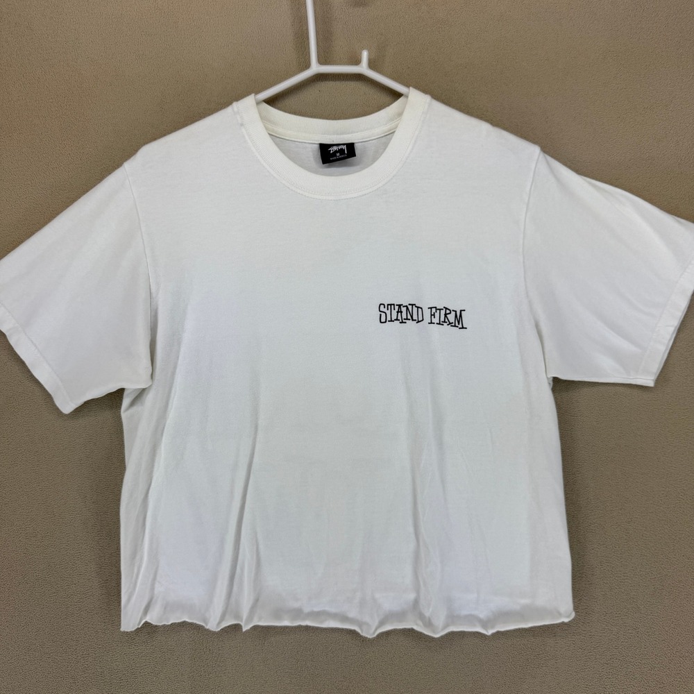 Stussy White "End Racism Now" Cropped T Shirt Graphic Tee Size Medium